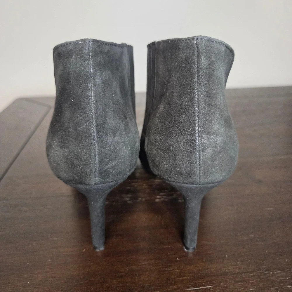 Aquatalia Black Suede Pointed Toe Ankle Boots 9.5 Stiletto Heel Made Italy